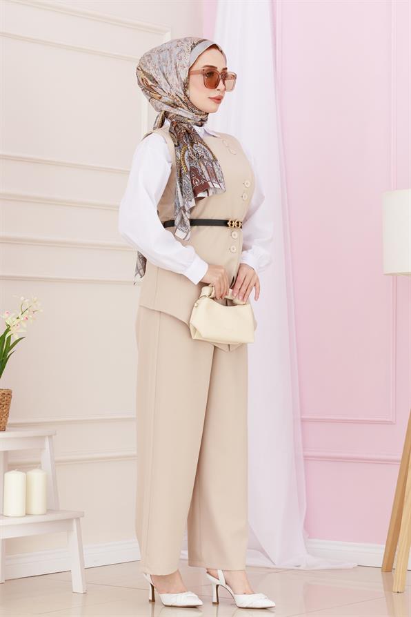 طقم دورا بنطلون وسترة - بيج اللون