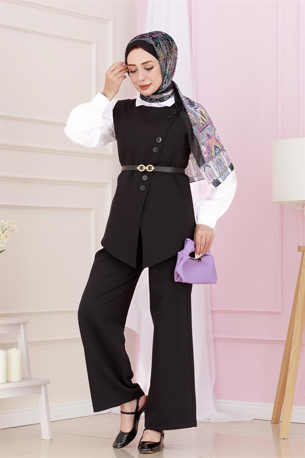 طقم دورا بنطلون وسترة - أسود اللون