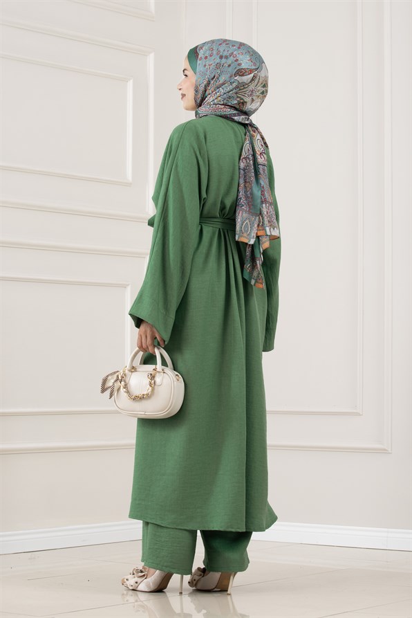 Düğmeli Davin Abaya İkili Takım-YEŞİL