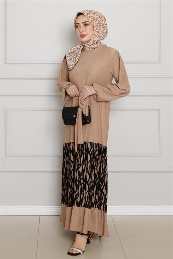 فستان كارين  منقوش- مينك اللون