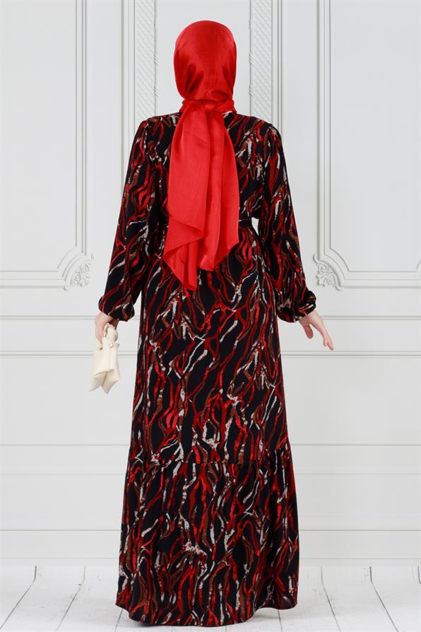 Viscon dress with waist belt -Red 
