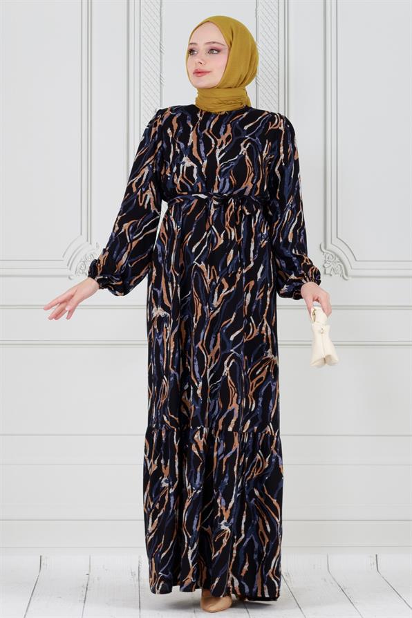 Viscon dress with waist belt - bleu