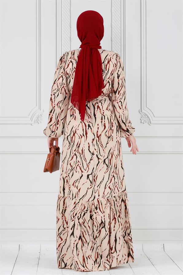 Viscon dress with waist belt - beige