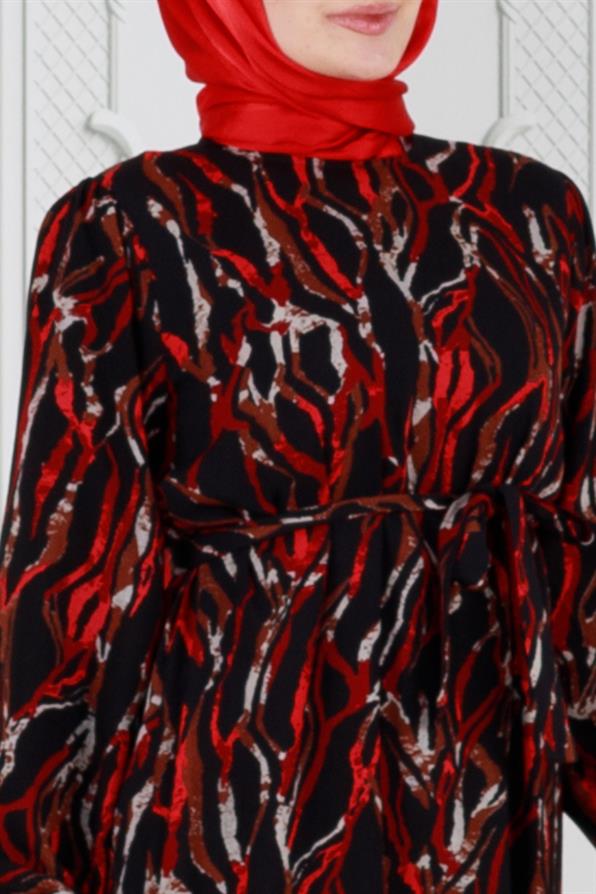Viscon dress with waist belt -Red 
