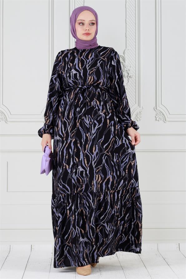 Viscon dress with waist belt -black
