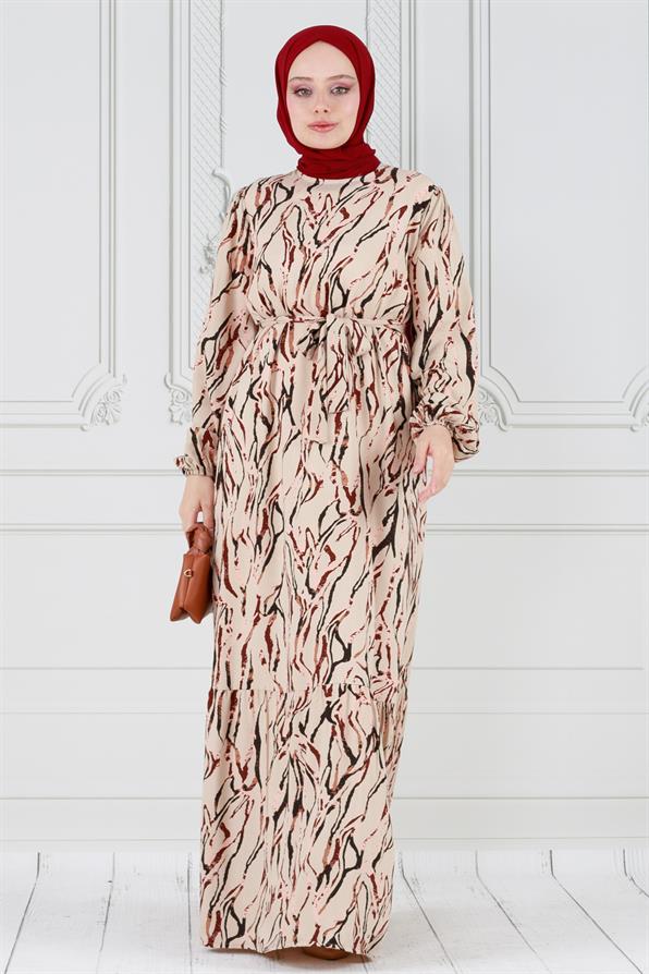 Viscon dress with waist belt - beige