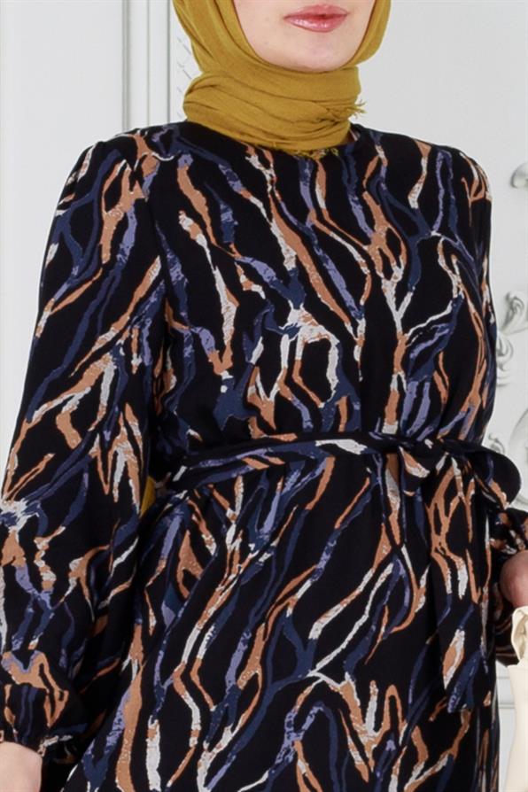 Viscon dress with waist belt - bleu