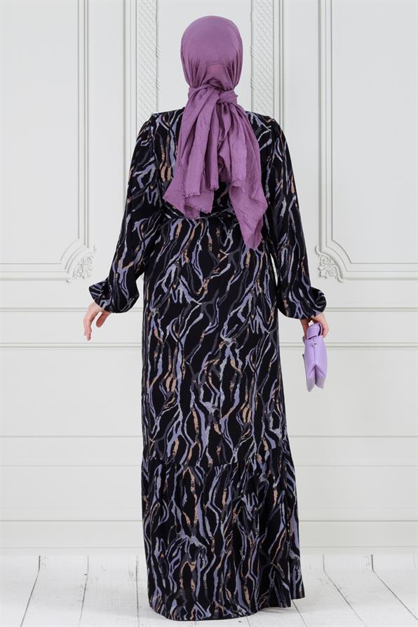 Viscon dress with waist belt -black