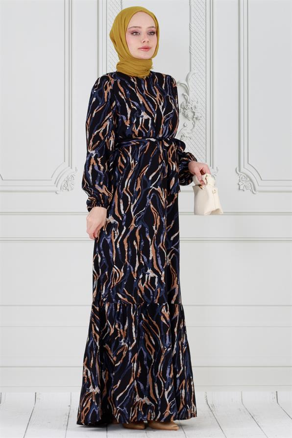 Viscon dress with waist belt - bleu