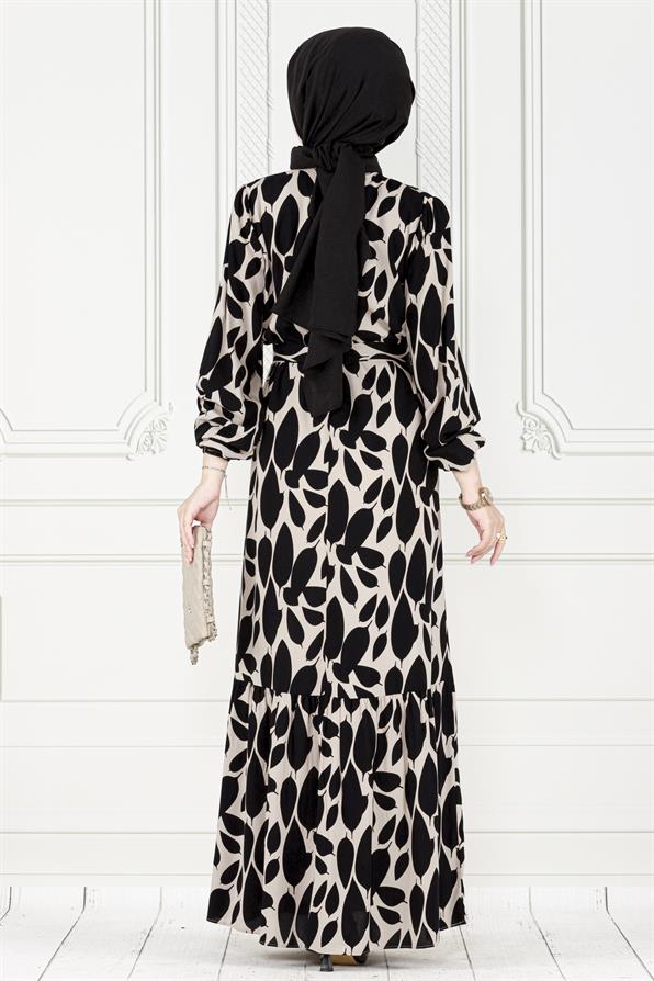 Viscon dress with leaf pattern - beige color