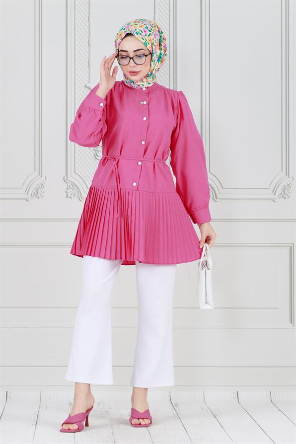 Pleated and half buttoned fushia Tunic 