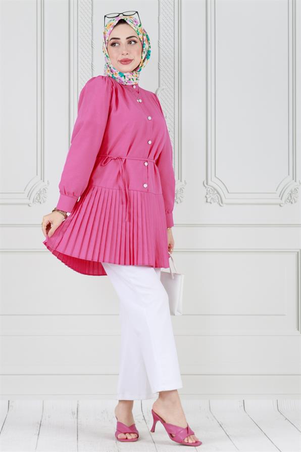 Pleated and half buttoned fushia Tunic 