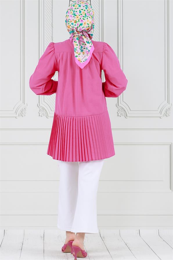 Pleated and half buttoned fushia Tunic 