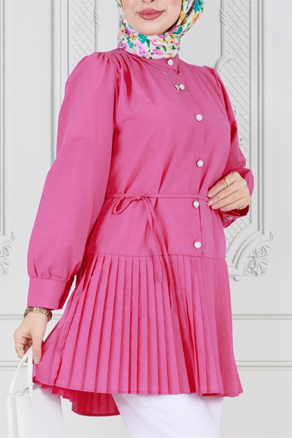 Pleated and half buttoned fushia Tunic 