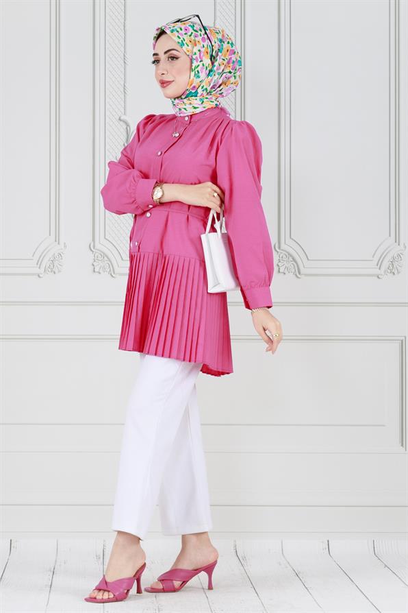Pleated and half buttoned fushia Tunic 