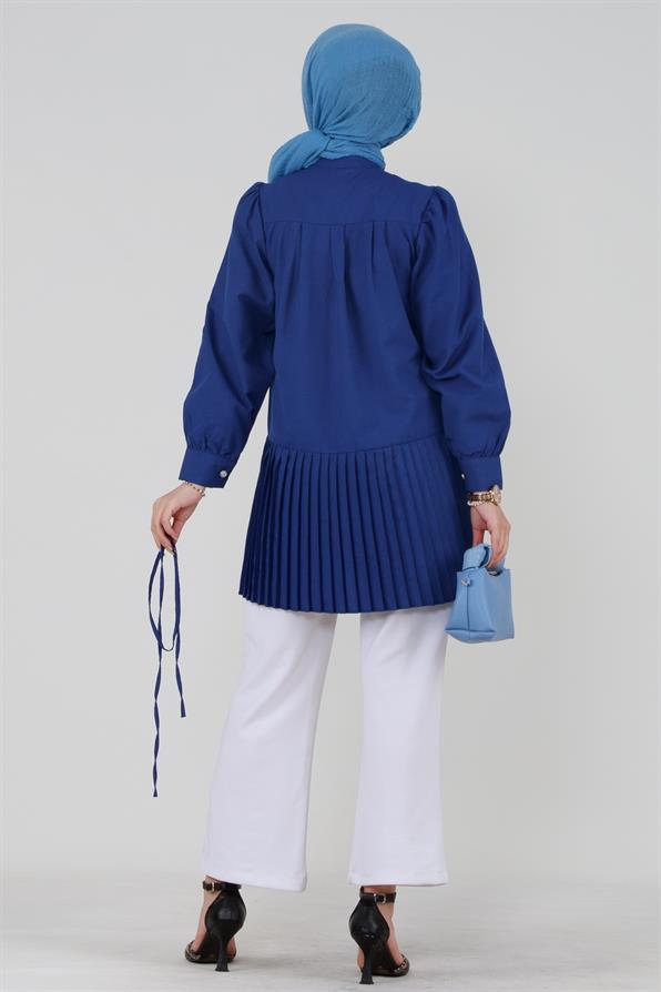 Pleated Skirt Buttoned Front Tunic-Sax Blue