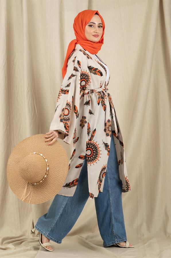 Etnik Desenli Kimono-Turuncu