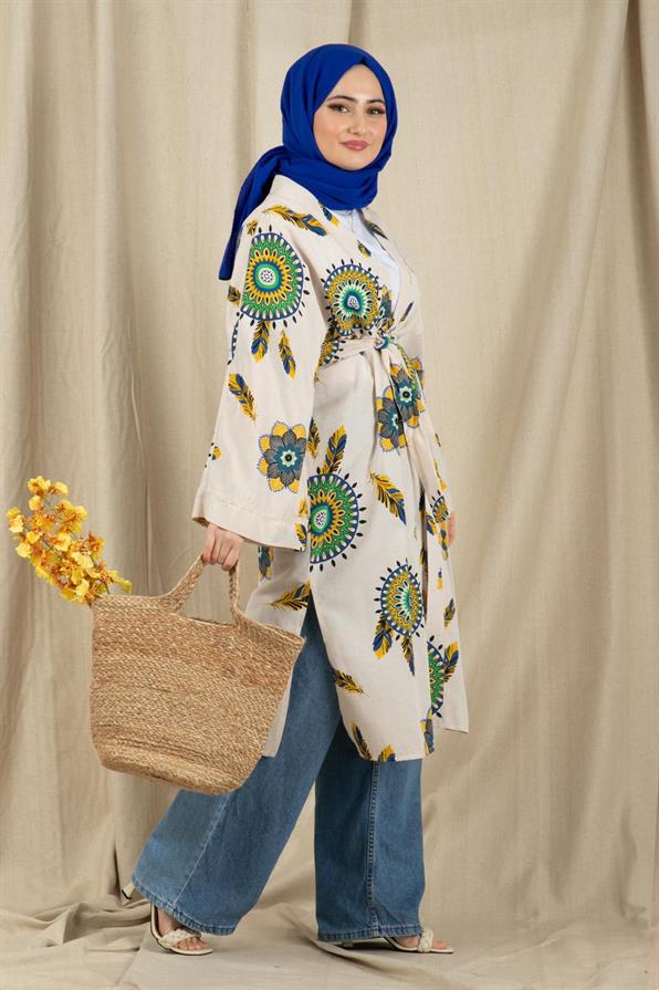 Sumerian Desing Linen Kimono-Green
