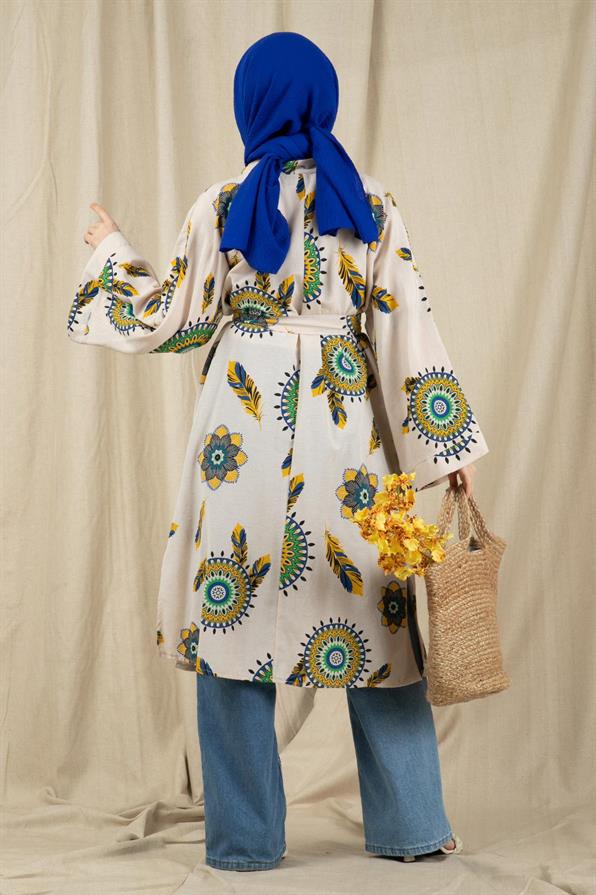 Sumerian Desing Linen Kimono-Green