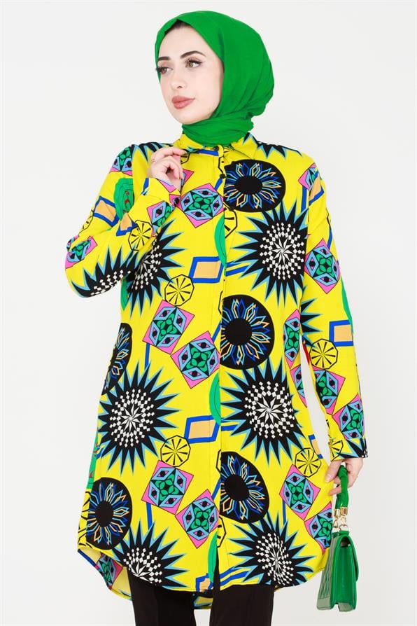 Ethnic Patterned Viscose Tunic - Yellow