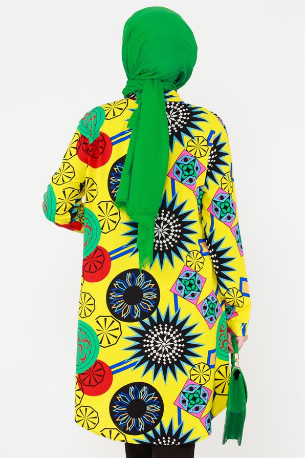 Ethnic Patterned Viscose Tunic - Yellow
