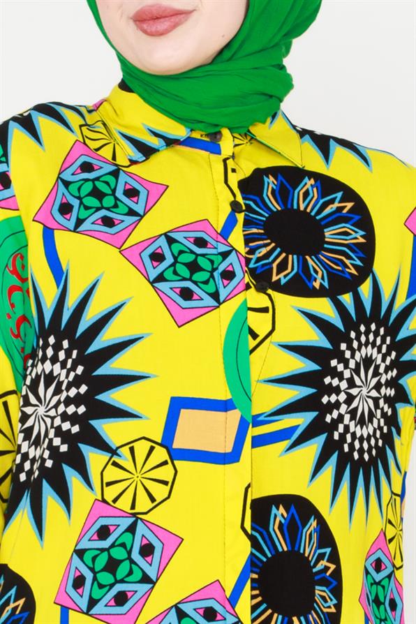 Ethnic Patterned Viscose Tunic - Yellow