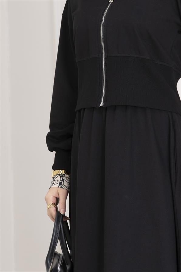 Fermuarlı Etekli Takım-Siyah