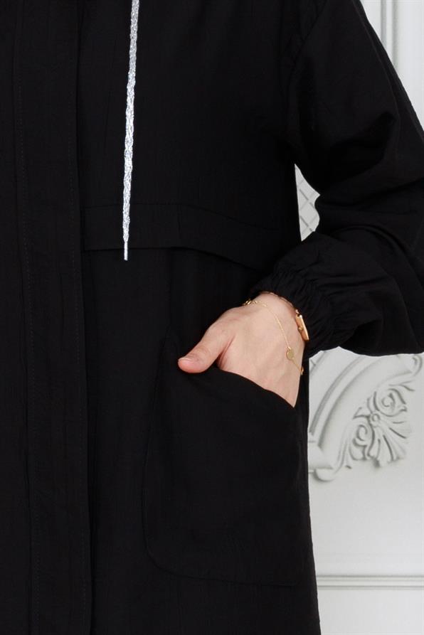 Fermuarlı kapüşonlu Kap-Siyah