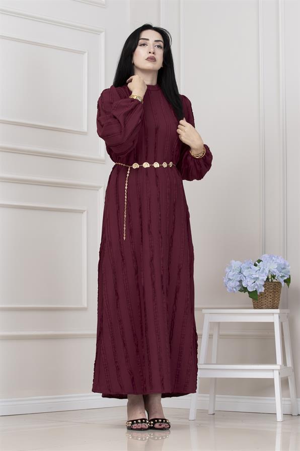 Fırfır Detaylı Rüya Elbise-BORDO