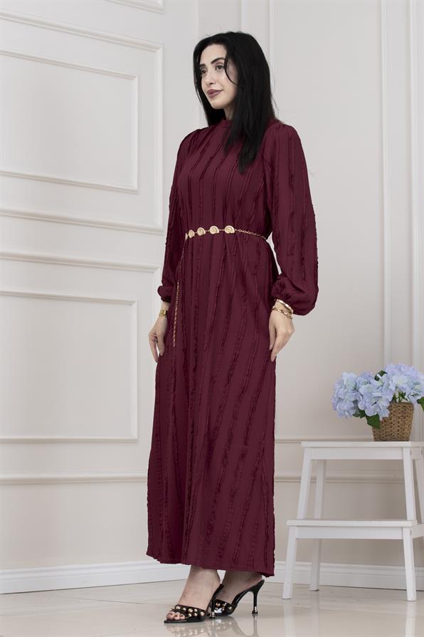 Fırfır Detaylı Rüya Elbise-BORDO