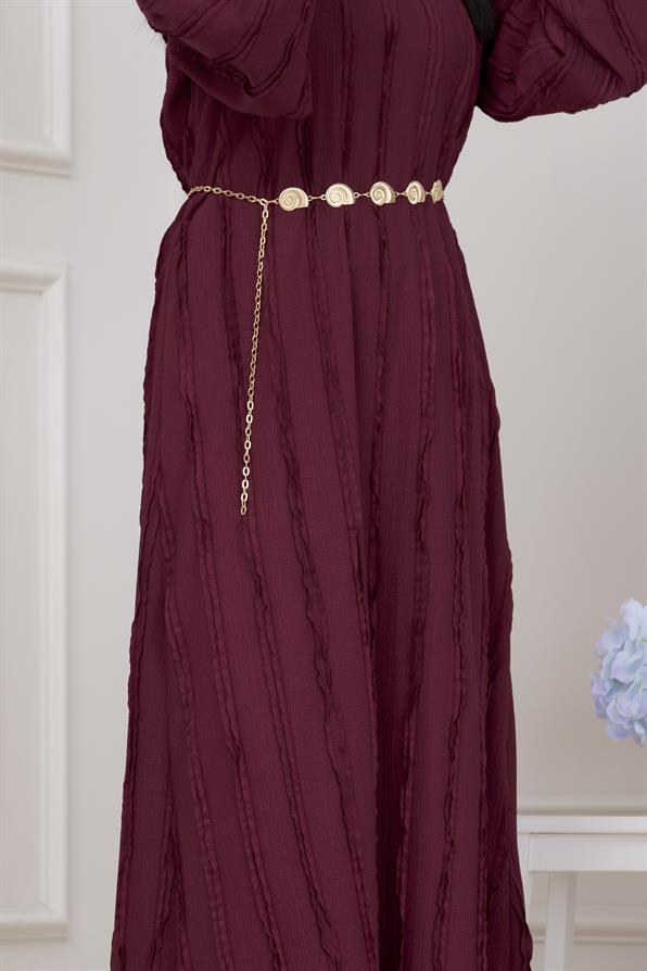 Fırfır Detaylı Rüya Elbise-BORDO