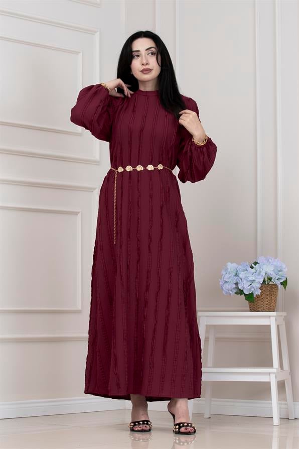 Fırfır Detaylı Rüya Elbise-BORDO