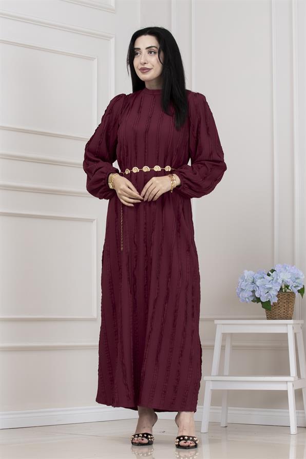 Fırfır Detaylı Rüya Elbise-BORDO