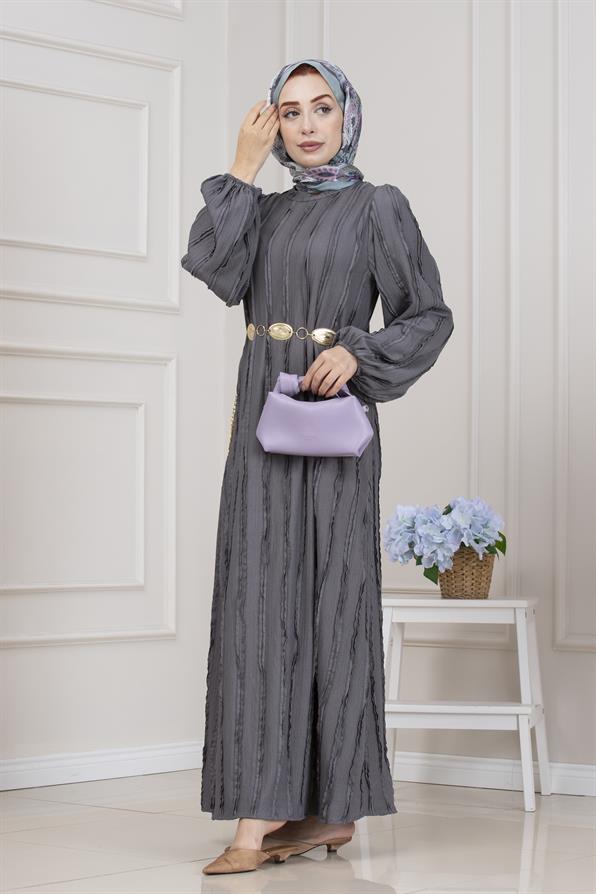 Fırfır Detaylı Rüya Elbise-GRİ