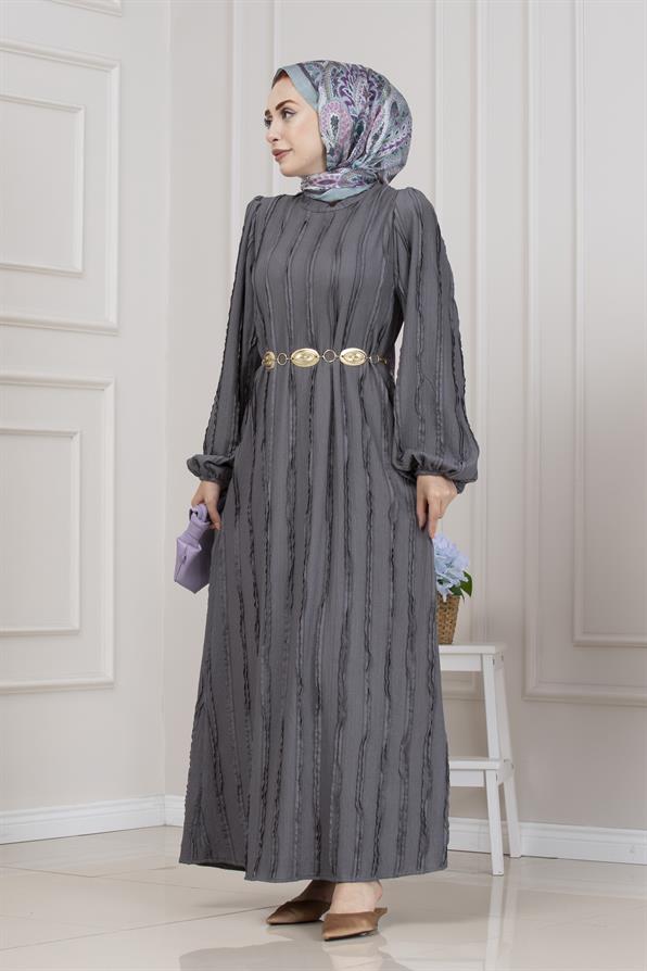 Fırfır Detaylı Rüya Elbise-GRİ