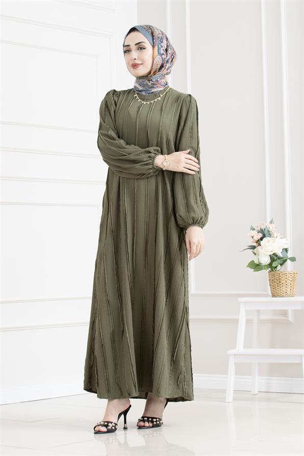 Fırfır Detaylı Rüya Elbise-HAKİ