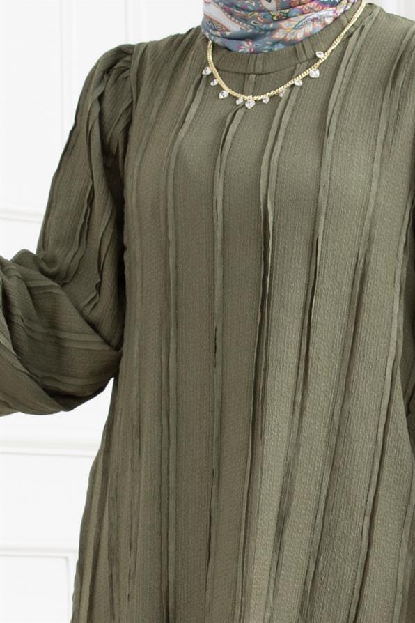 Fırfır Detaylı Rüya Elbise-HAKİ