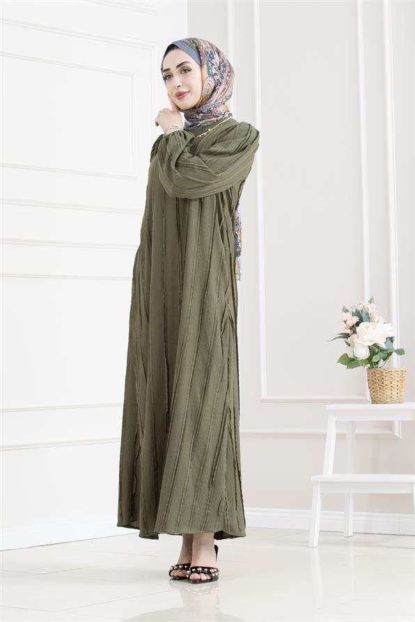 Fırfır Detaylı Rüya Elbise-HAKİ