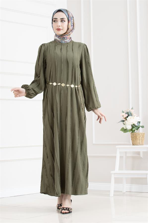 Fırfır Detaylı Rüya Elbise-HAKİ