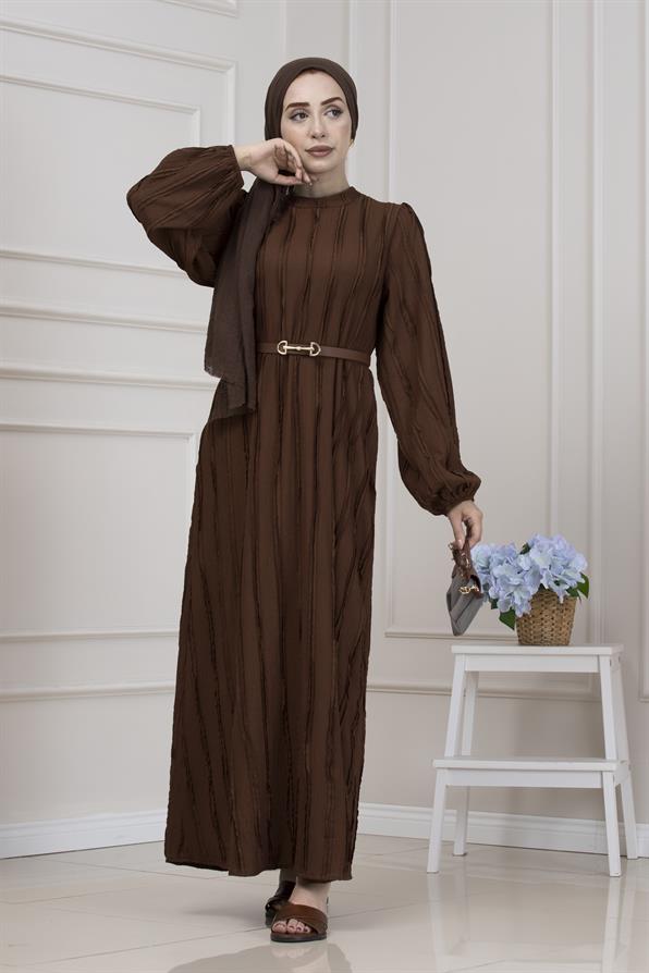 Fırfır Detaylı Rüya Elbise-KAHVERENGİ