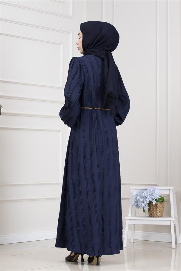 Fırfır Detaylı Rüya Elbise-LACİVERT