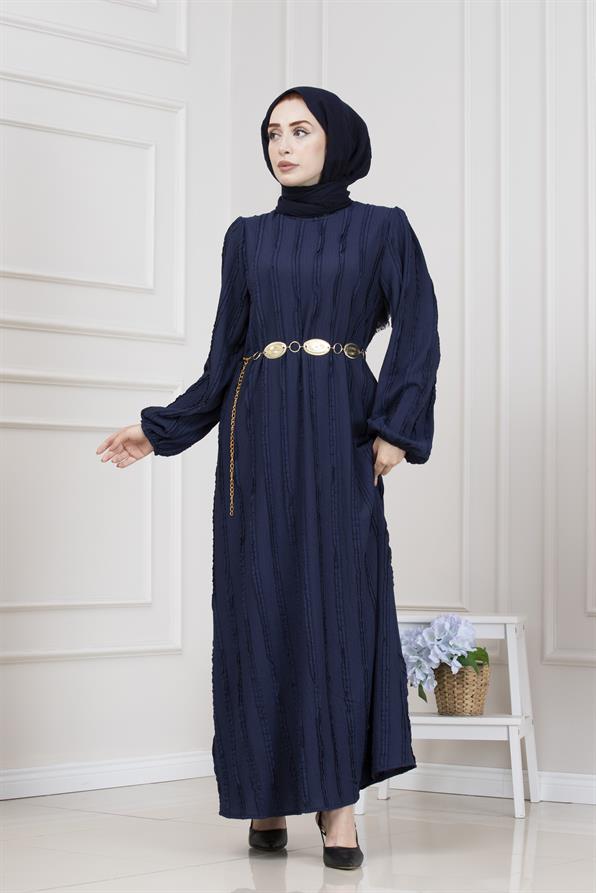 Fırfır Detaylı Rüya Elbise-LACİVERT