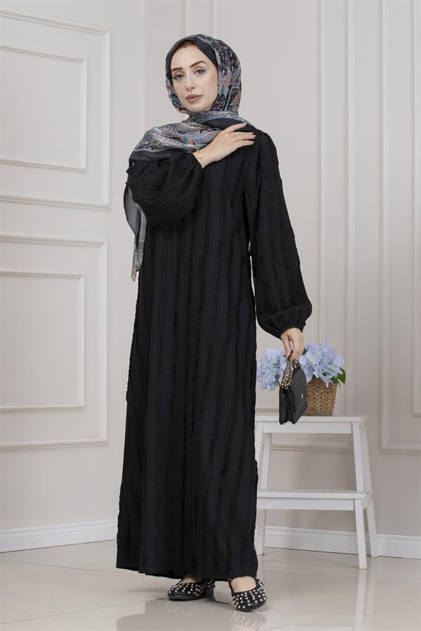 Fırfır Detaylı Rüya Elbise-SİYAH