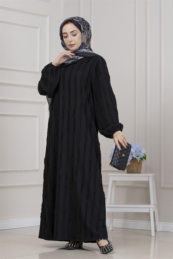 Fırfır Detaylı Rüya Elbise-SİYAH