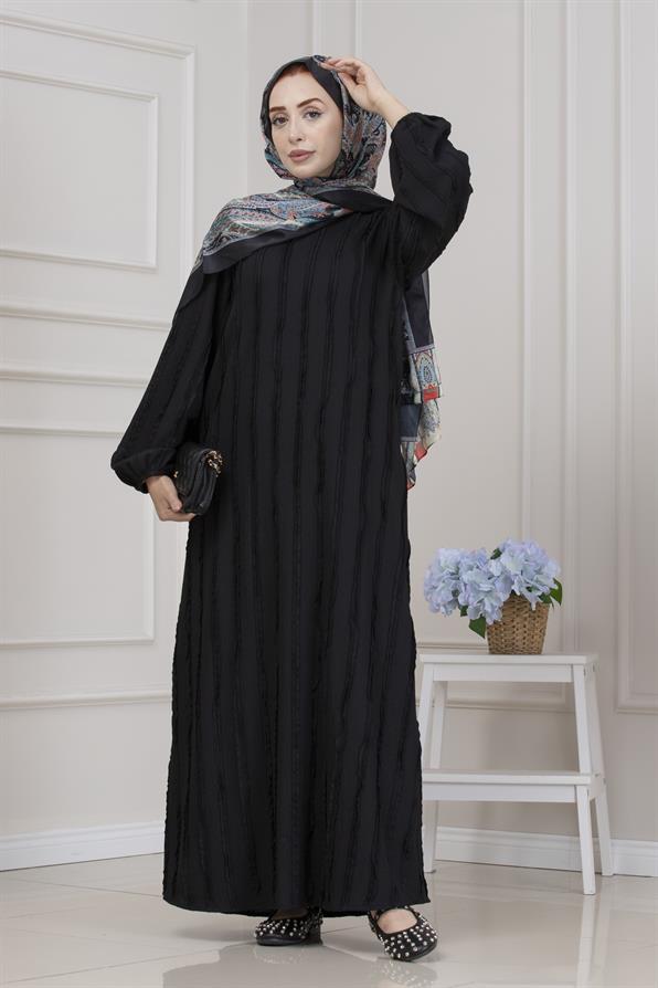 Fırfır Detaylı Rüya Elbise-SİYAH