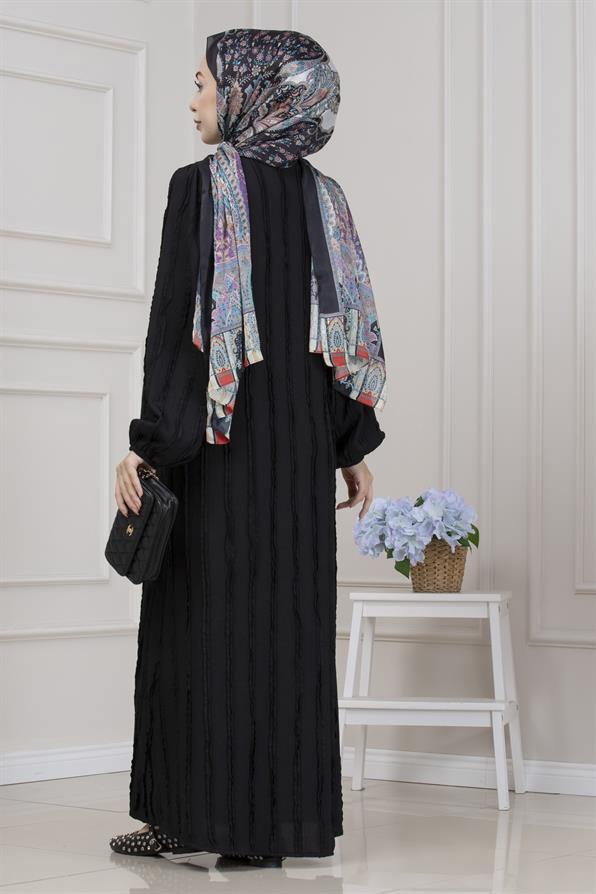 Fırfır Detaylı Rüya Elbise-SİYAH