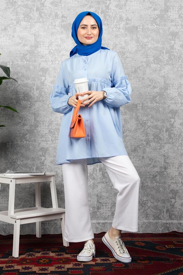 Frill Detailed Tunic-Light Blue
