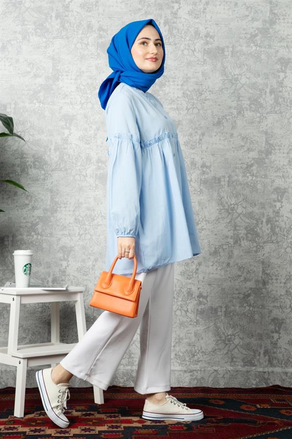 Frill Detailed Tunic-Light Blue