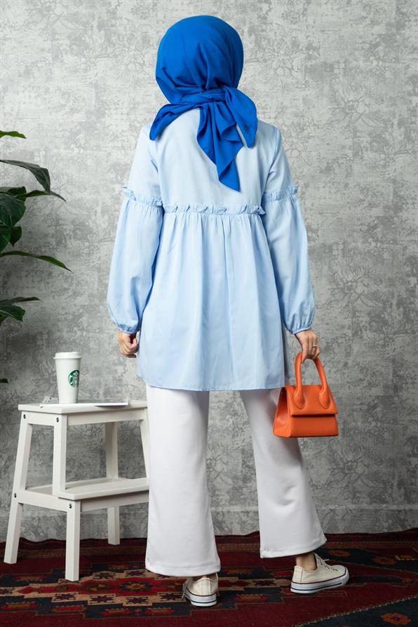 Frill Detailed Tunic-Light Blue