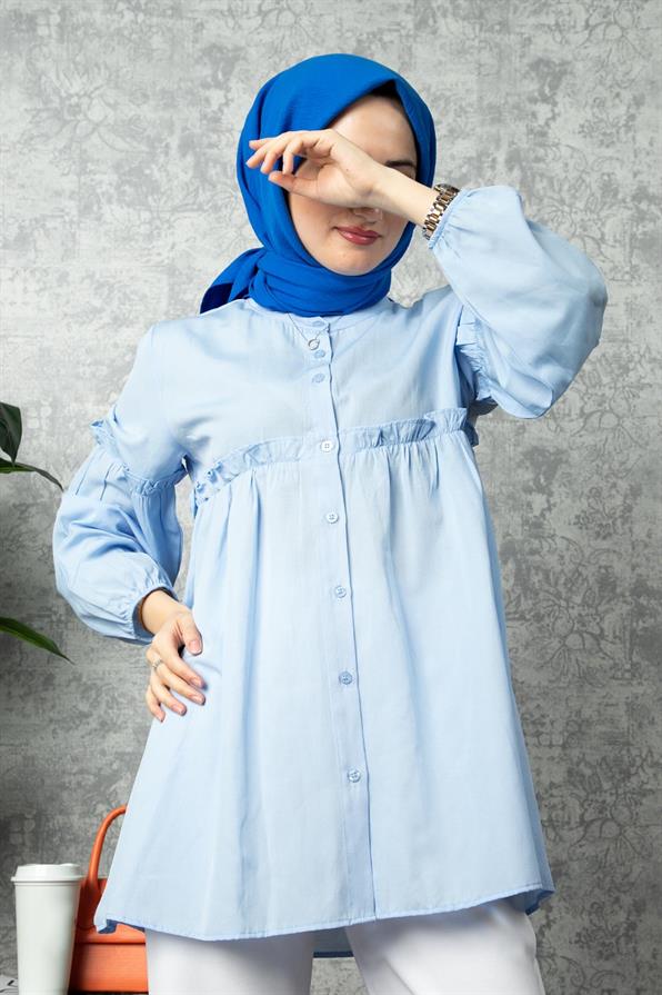 Frill Detailed Tunic-Light Blue